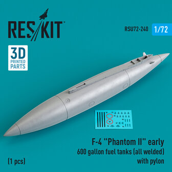 RSU72-0240 - F-4 &quot;Phantom II&quot; early 600 gallon fuel tanks (all welded) with pylons (1 pcs) - 1:72 - [RES/KIT]