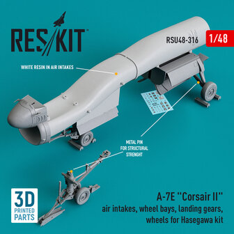 RSU48-0316 - A-7E &quot;Corsair II&quot; air intakes, wheel bays, landing gears, wheels for Hasegawa kit - 1:48 - [RES/KIT]