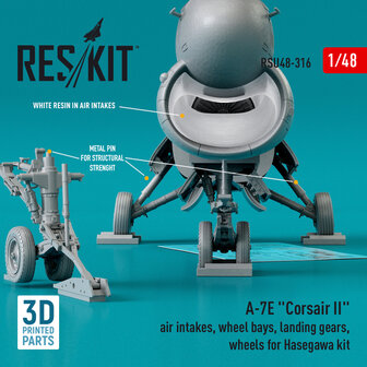 RSU48-0316 - A-7E &quot;Corsair II&quot; air intakes, wheel bays, landing gears, wheels for Hasegawa kit - 1:48 - [RES/KIT]