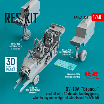 RSU48-0327 - OV-10A &quot;Bronco&quot; cockpit, landing gears, wheels bay and weighted wheels set for ICM kit - 1:48 - [RES/KIT]