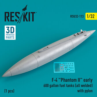 RSU32-0113 - F-4 &quot;Phantom II&quot; early 600 gallon fuel tanks (all welded) with pylon (1 pcs) - 1:32 - [RES/KIT]