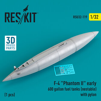 RSU32-0119 - F-4 &quot;Phantom II&quot; early 600 gallon fuel tanks (nestable) with pylon (1 pcs) - 1:32 - [RES/KIT]