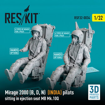 RSF32-0034 - Mirage 2000 (B, D, N) (INDIA) pilots sitting in ejection seat MB Mk.10Q (2 pcs) - 1:32 - [RES/KIT]