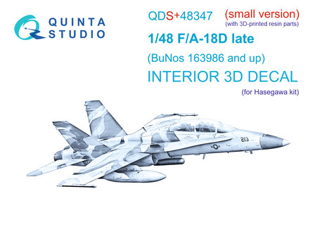Quinta Studio QDS+48347 - FA-18D late 3D-Printed &amp; coloured Interior on decal paper (for Hasegawa kit) (with 3D-printed resin parts) - Small Version - 1:48