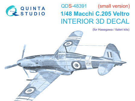 Quinta Studio QDS-48391 - Macchi C.205 Veltro 3D-Printed &amp; coloured Interior on decal paper (for Hasegawa/Italeri kit) Small Version - 1:48