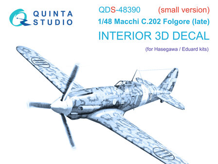Quinta Studio QDS-48390 - Macchi C.202 Folgore Late 3D-Printed &amp; coloured Interior on decal paper (for Hasegawa/Eduard kit) - Small Version - 1:48