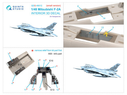 Quinta Studio QDS-48012 - Mitsubishi F-2A 3D-Printed &amp; coloured Interior on decal paper (for Hasegawa kit) - Small Version - 1:48