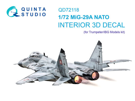 Quinta Studio QD72118 - MiG-29A (NATO) 3D-Printed &amp; coloured Interior on decal paper (for Trumpeter/IBG Models kit) - 1:72
