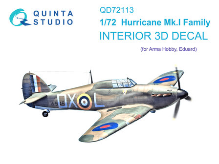 Quinta Studio QD72113 - Hurricane Mk.I family 3D-Printed &amp; coloured Interior on decal paper (for Arma Hobby kit) - 1:72