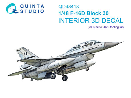 Quinta Studio QD48418 - F-16D block 30 3D-Printed &amp; coloured Interior on decal paper (for Kinetic 2022 tool kit) - 1:48