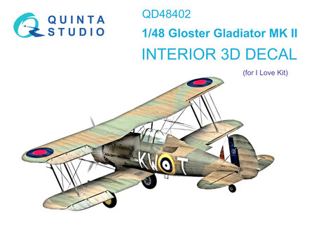 Quinta Studio QD48402 - Gloster Gladiator MKII 3D-Printed &amp; coloured Interior on decal paper (for I Love Kit kit) - 1:48