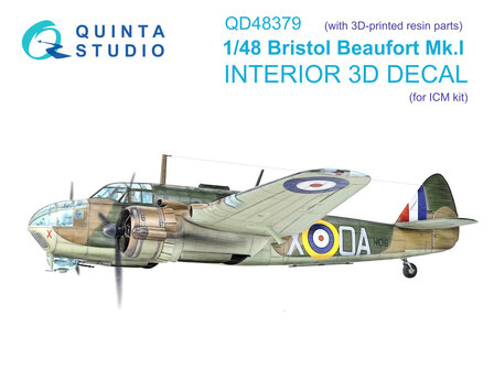 Quinta Studio QD+48379 - Bristol Beaufort Mk.I 3D-Printed &amp; coloured Interior on decal paper (for ICM kit) (with 3D-printed resin parts) - 1:48