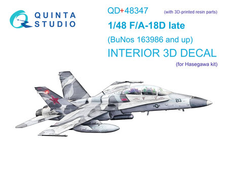 Quinta Studio QD+48347 - FA-18D late 3D-Printed &amp; coloured Interior on decal paper (for Hasegawa kit) (with 3D-printed resin parts) - 1:48
