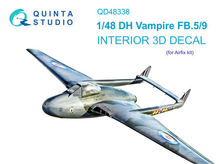 Quinta Studio QD48338 - DH Vampire FB.5/FB.9 3D-Printed &amp; coloured Interior on decal paper (for Airfix kit) - 1:48