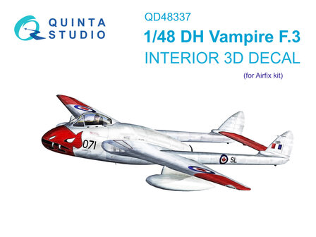 Quinta Studio QD48337 - DH Vampire F.3 3D-Printed &amp; coloured Interior on decal paper (for Airfix kit) - 1:48