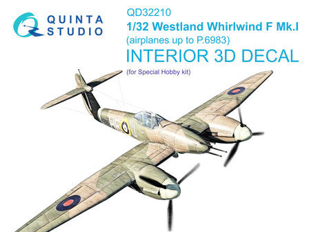 Quinta Studio QD32210 - Westland Whirlwind F Mk.I 3D-Printed &amp; coloured Interior on decal paper (for Special Hobby kit) - 1:32