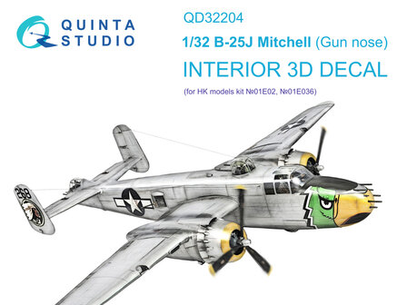 Quinta Studio QD32204 - B-25J Mitchell Gun nose 3D-Printed &amp; coloured Interior on decal paper (for HK models kit) - 1:32