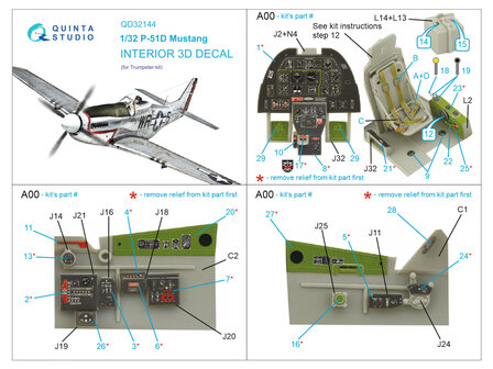 Quinta Studio QD32144 - P-51D Mustang 3D-Printed &amp; coloured Interior on decal paper (for Trumpeter kit) - 1:32