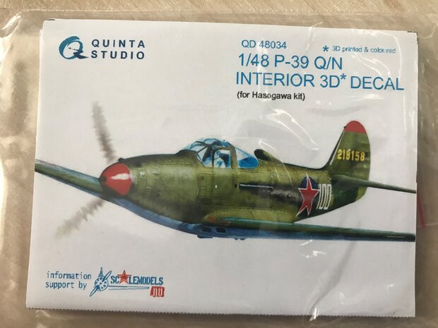 Quinta Studio QD48034 - P-39 Q/N 3D-Printed & coloured Interior on decal paper, advanced skill (for Hasegawa kit) - 1:48