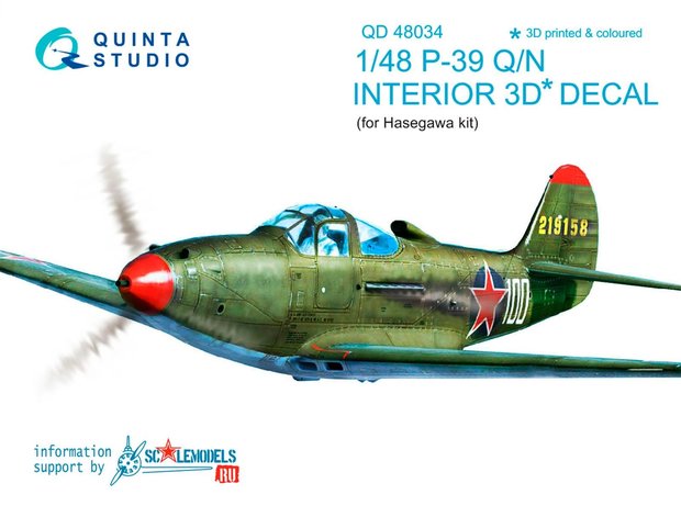 Quinta Studio QD48034 - P-39 Q/N 3D-Printed & coloured Interior on decal paper, advanced skill (for Hasegawa kit) - 1:48
