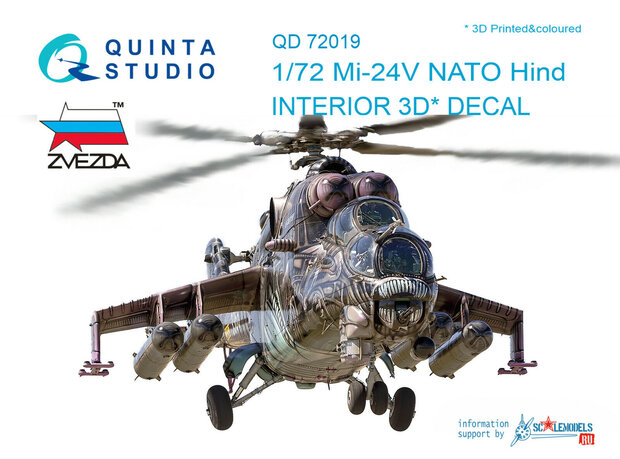 Quinta Studio QD72019 - Mi-24V NATO (black panels)  3D-Printed & coloured Interior on decal paper  (for Zvezda kit) - 1:72