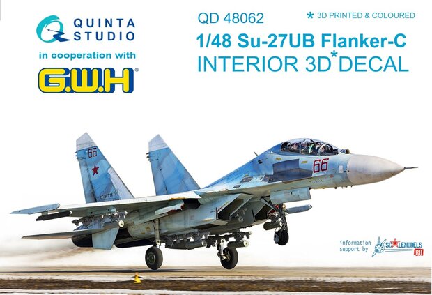 Quinta Studio QD48062 - Su-27UB  3D-Printed & coloured Interior on decal paper  (for G.W.H. kit) - 1:48