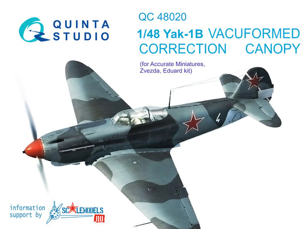 Quinta Studio QC48020 - Yak-1B vacuformed clear canopy  (for Accurate Miniatures, Zvezda, Eduard kits) - 1:48