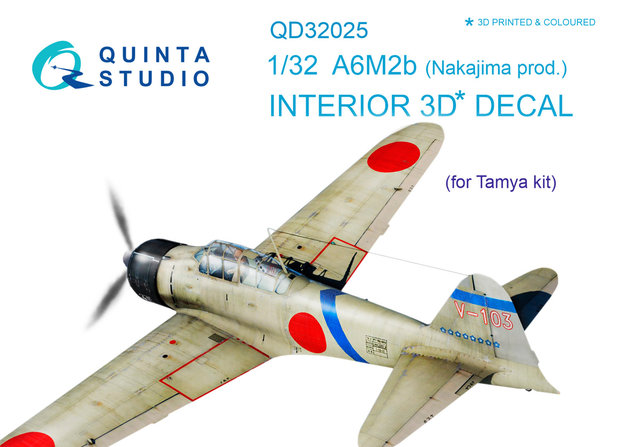 Quinta Studio QD32025 - A6M2b (Nakajima prod.) 3D-Printed & coloured Interior on decal paper (for Tamiya kit) - 1:32
