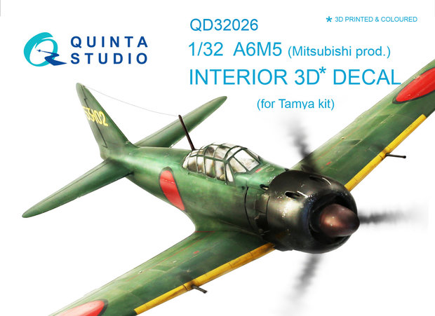 Quinta Studio QD32026 - A6M5 (Mitsubishi prod.) 3D-Printed & coloured Interior on decal paper (for Tamiya kit) - 1:32