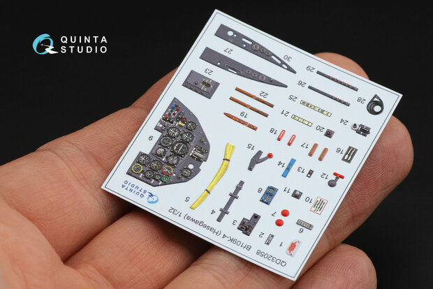 Quinta Studio QD32058 - Bf 109K-4 3D-Printed & coloured Interior on decal paper (for Hasegawa kit) - 1:32