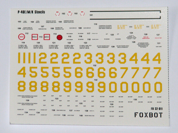 Foxbot 32-011 - Decals - Stencils for Curtiss P-40E/M/K - 1:32