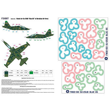 Foxbot FM32-013 - Masks - Masks for Su-25UB Blue 65, Ukranian Air Forces, clover camouflage (Use & Foxbot Decal) - 1:32