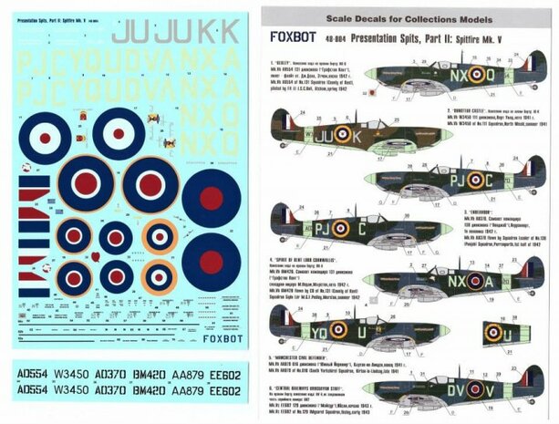 Foxbot 48-004 - Decals - British fighter Supermarine Spitfire Mk. V "Presentation Spits" Part # 2 - 1:48
