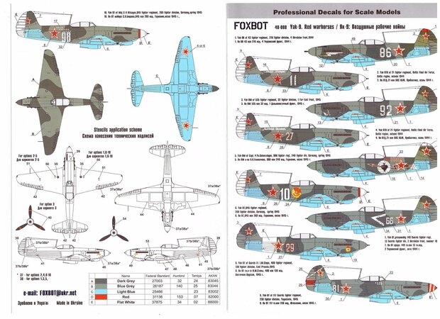 Foxbot 48-008 - Decals - Soviet interceptor and fighter aircraft Yak-9 "Red warhorses" - 1:48