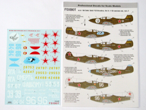 Foxbot 48-022A - Decals - Red Snake: Soviet P-39 Airacobras, Part # 2 (Stencils not included) - 1:48