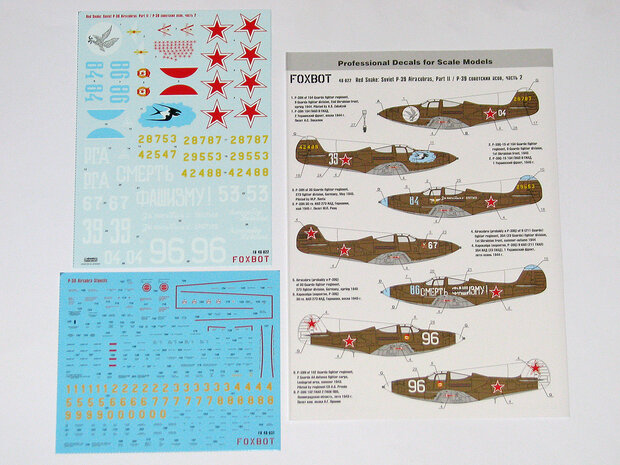 Foxbot 48-022 - Decals - Red Snake: Soviet P-39 Airacobras and Stencils, Part # 2 - 1:48