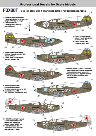 Foxbot 48-022 - Decals - Red Snake: Soviet P-39 Airacobras and Stencils, Part # 2 - 1:48