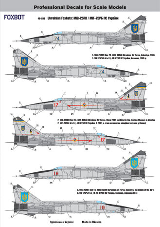 Foxbot 48-036 - Decals - Ukrainian Foxbats: MiG-25RB - 1:48