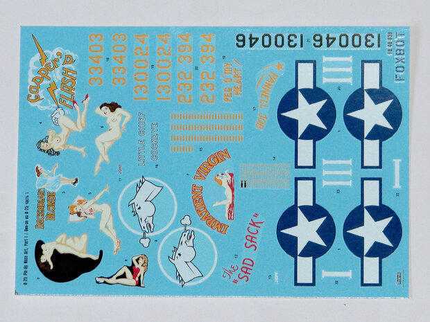 Foxbot 48-039 - Decals - North American B-25C/D Mitchell "Pin-Up Nose Art and Stencils" Part # 1 - 1:48