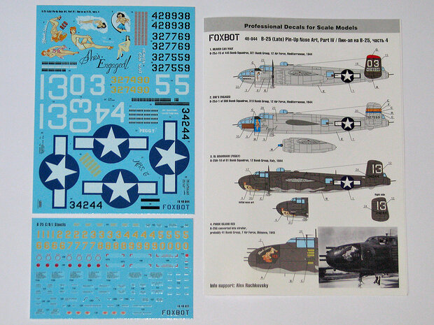 Foxbot 48-044 - Decals - North American B-25G/H/J Mitchell (Late) "Pin-Up Nose Art and Stencils" Part # 4 - 1:48