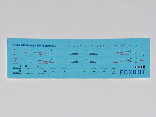 Foxbot 48-045 - Decals - Soviet Missile R-73 (AA-11 Archer) & APU-73 Stencils - 1:48