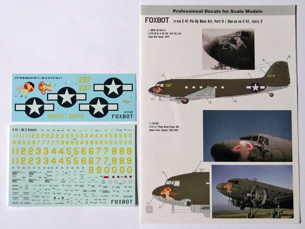 Foxbot 72-018 - Decals - Douglas C-47 Skytrain/Dakota "Pin-Up Nose Art and Stencils" Part # 2 - 1:72