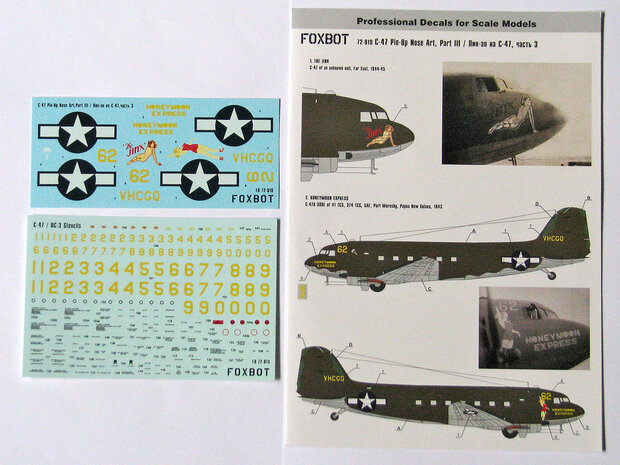 Foxbot 72-019 - Decals - Douglas C-47 Skytrain/Dakota "Pin-Up Nose Art and Stencils" Part # 3 - 1:72