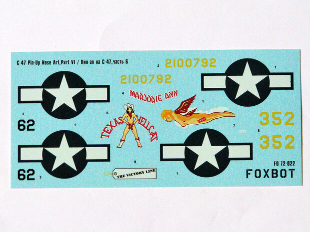 Foxbot 72-022 - Decals - Douglas C-47 Skytrain/Dakota "Pin-Up Nose Art and Stencils" Part # 6 - 1:72