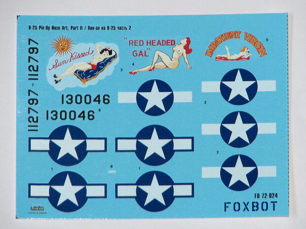 Foxbot 72-024 - Decals - North American B-25C/D Mitchell "Pin-Up Nose Art and Stencils" Part # 2 - 1:72