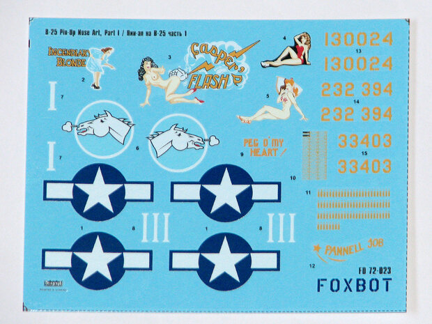 Foxbot 72-023 - Decals - North American B-25C/D Mitchell "Pin-Up Nose Art and Stencils" Part # 1 - 1:72