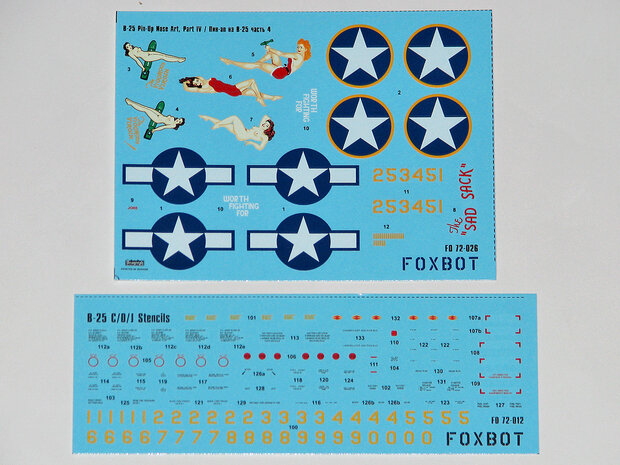 Foxbot 72-026 - Decals - North American B-25C/D Mitchell "Pin-Up Nose Art and Stencils" Part # 4 - 1:72