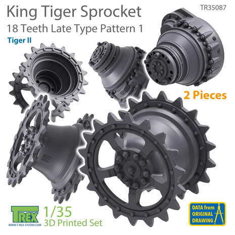 TR35087 - KingTiger 18 Teeth Sprockets Late Type Pattern 1 (2 pieces) - 1:35 - [T-Rex Studio]