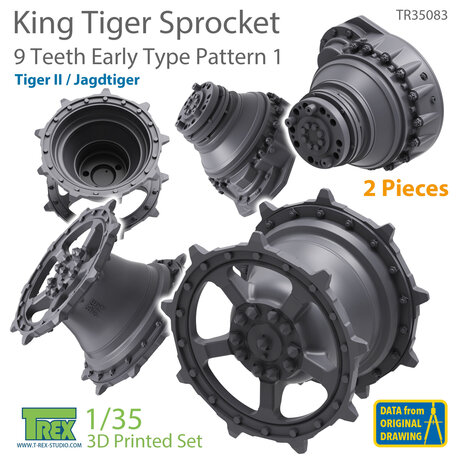 TR35083 - KingTiger 9 Teeth Sprockets Early Type Pattern 1 (2 pieces) - 1:35 - [T-Rex Studio]