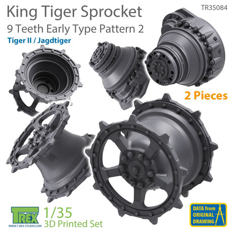 TR35084 - KingTiger 9 Teeth Sprockets Early Type Pattern 2 (2 pieces) - 1:35 - [T-Rex Studio]